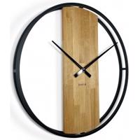Flexistyle z231 - extra velké 80 cm nástěnné hodiny s kovovým rámem a dřevem z přírodního dubu kruh