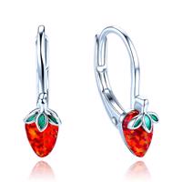 MINET Dětské stříbrné náušnice jahůdky s červeným opálem