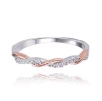 MINET Elegantní Rose gold stříbrný prsten s bílými zirkony