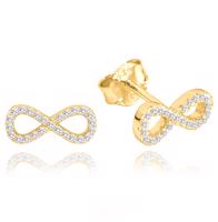 MINET Pozlacené stříbrné náušnice NEKONEČNO s bílými zirkony