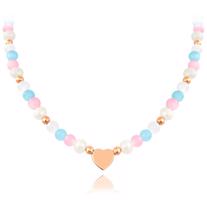 MINET Rose gold stříbrný náhrdelník s přírodními perlami a barevnými kuličkami - Ag 925/1000 21,60g