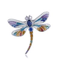 MINET Stříbrná brož vážka s různobarevnými zirkony