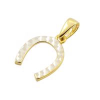 Zlatý 585/1000 přívěsek Podkova s gravírováním z bílého zlata a se zirkonem